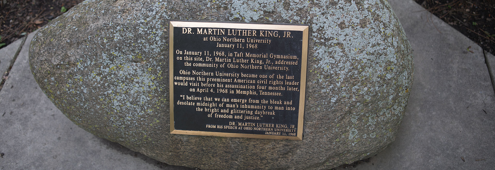 The plaque at ONU commemorating MLK's speech.