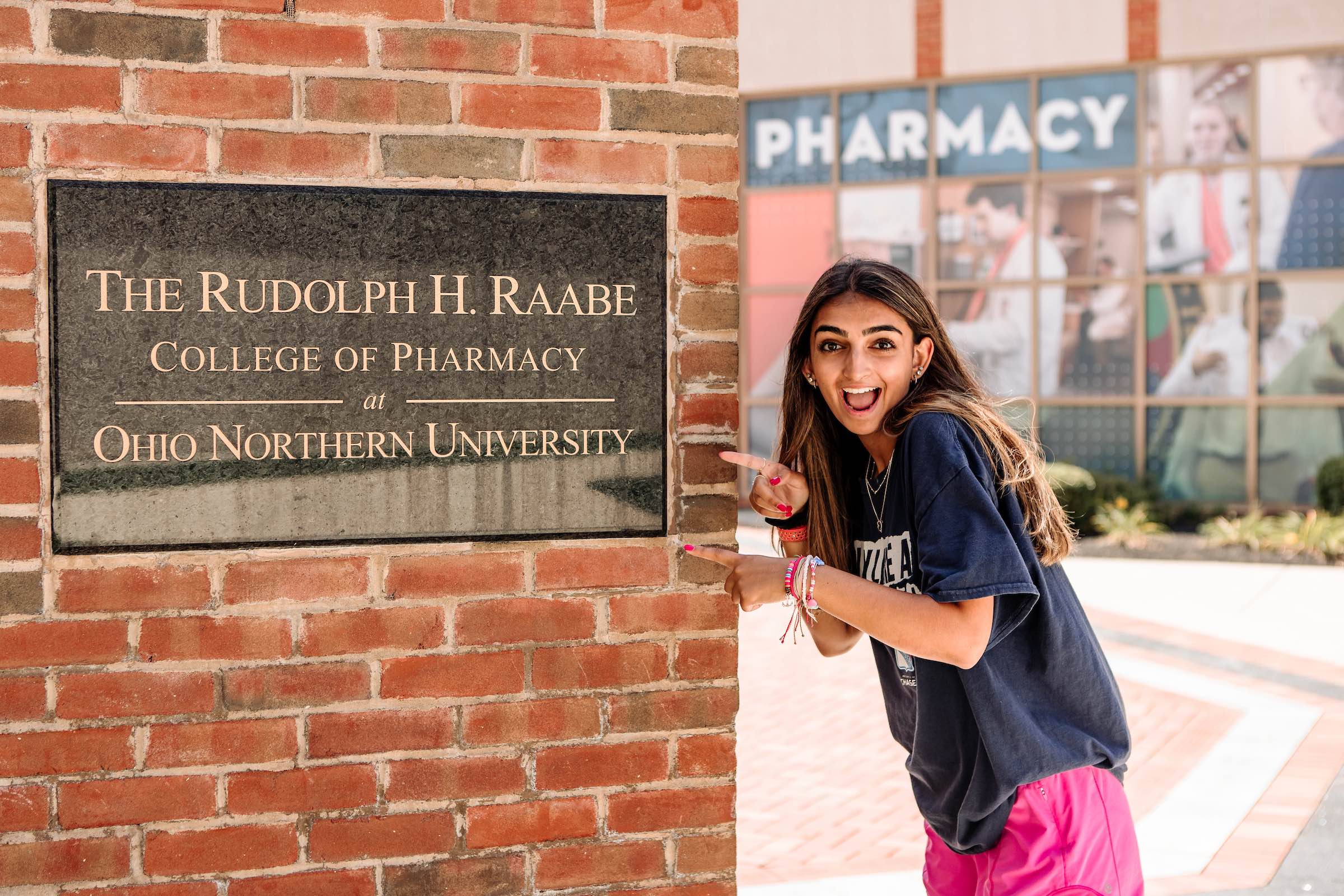 Mayha Jobanputra stands outside the Raabe College of Pharmacy at Ohio Northern University.