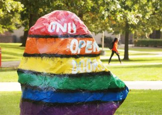 Pride painted spirit rock at ONU
