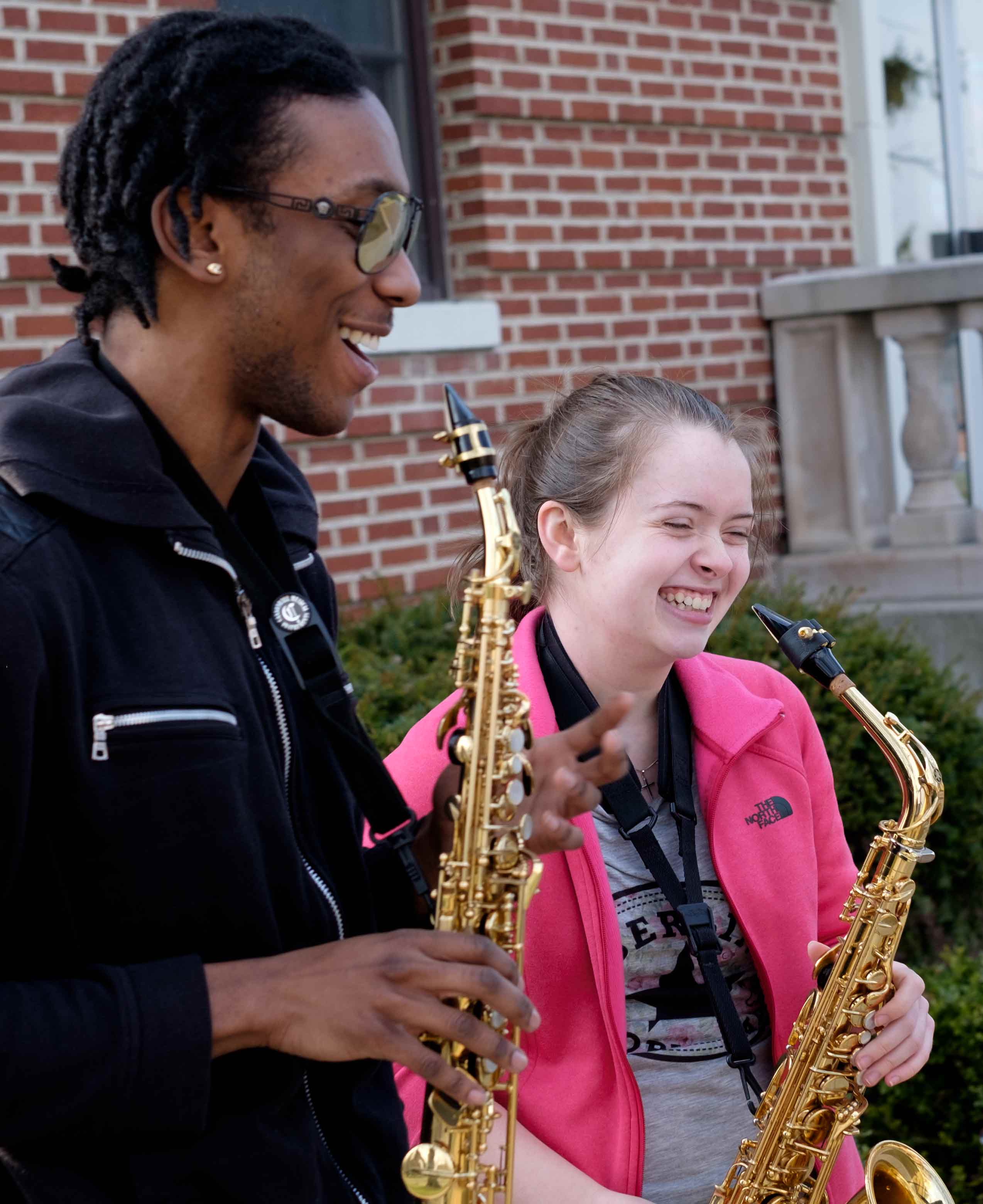 music students playing outside