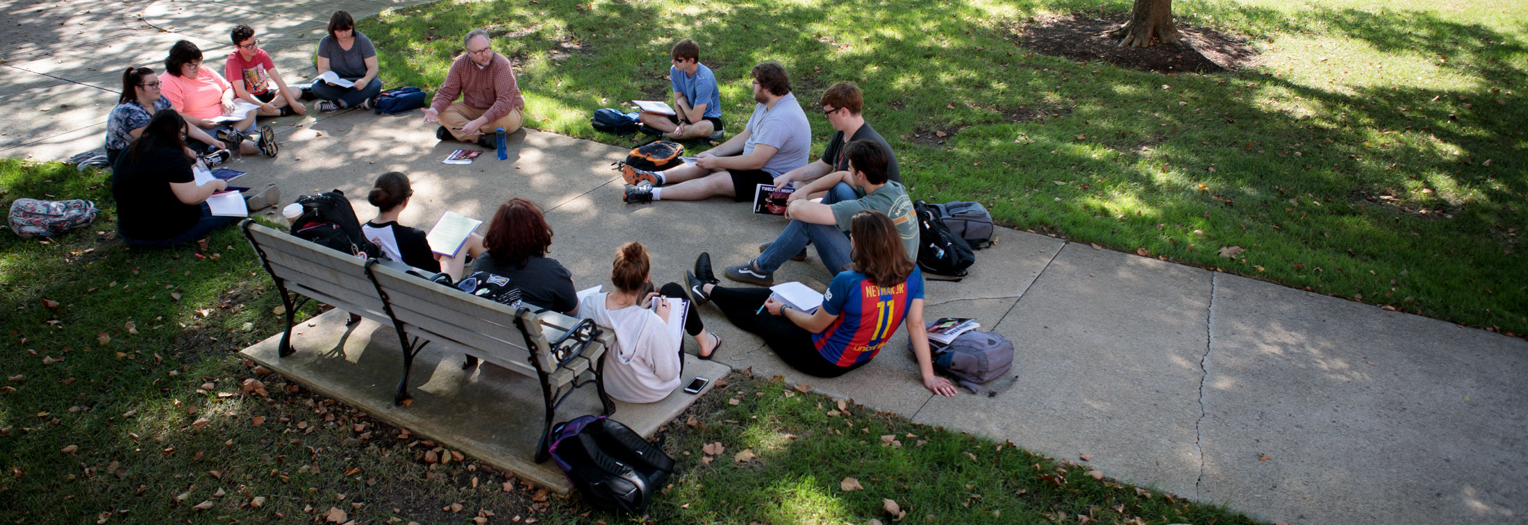 students studying outside