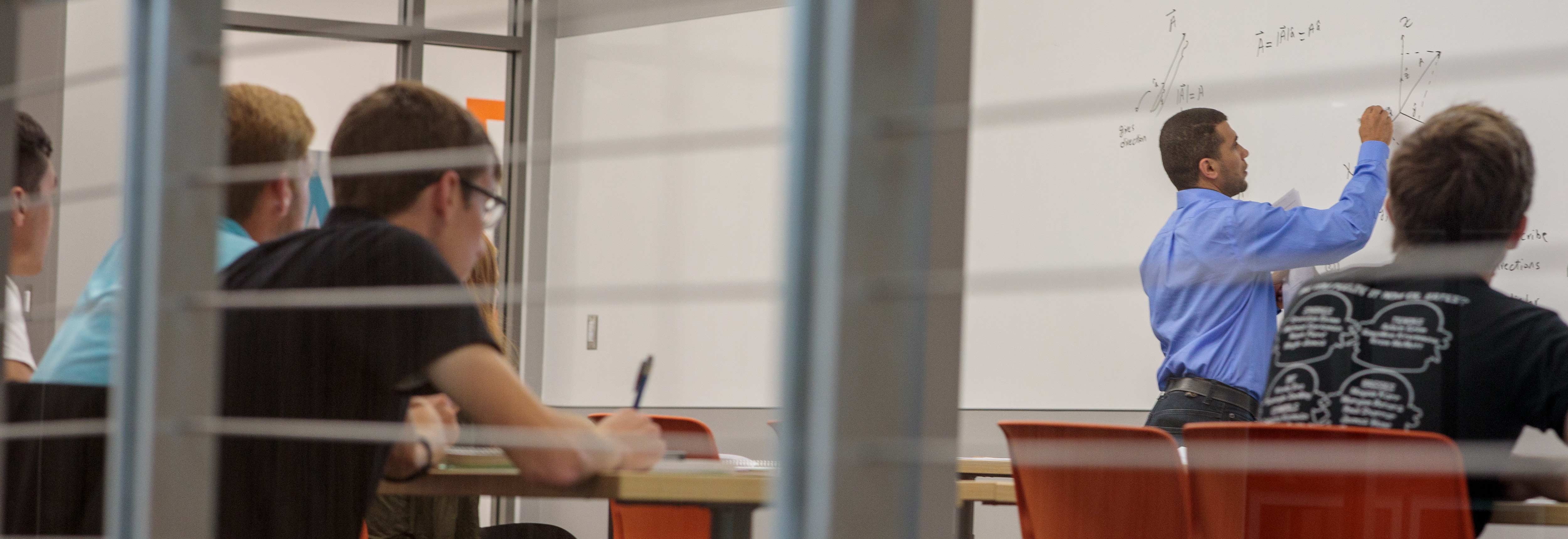 Ahmed Ammar, visiting instructor of electrical and computer engineering, teaches. The James Lehr Kennedy Engineering Building