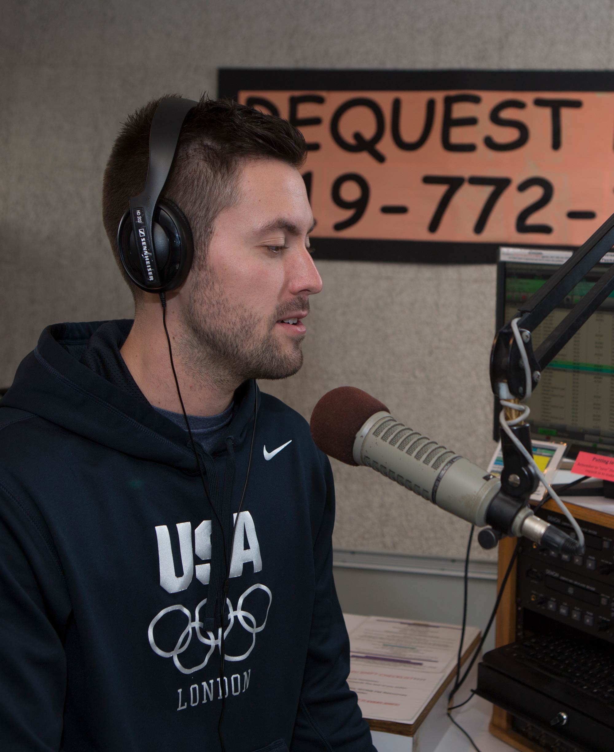 Student works behind the microphone at Ohio Northern University.