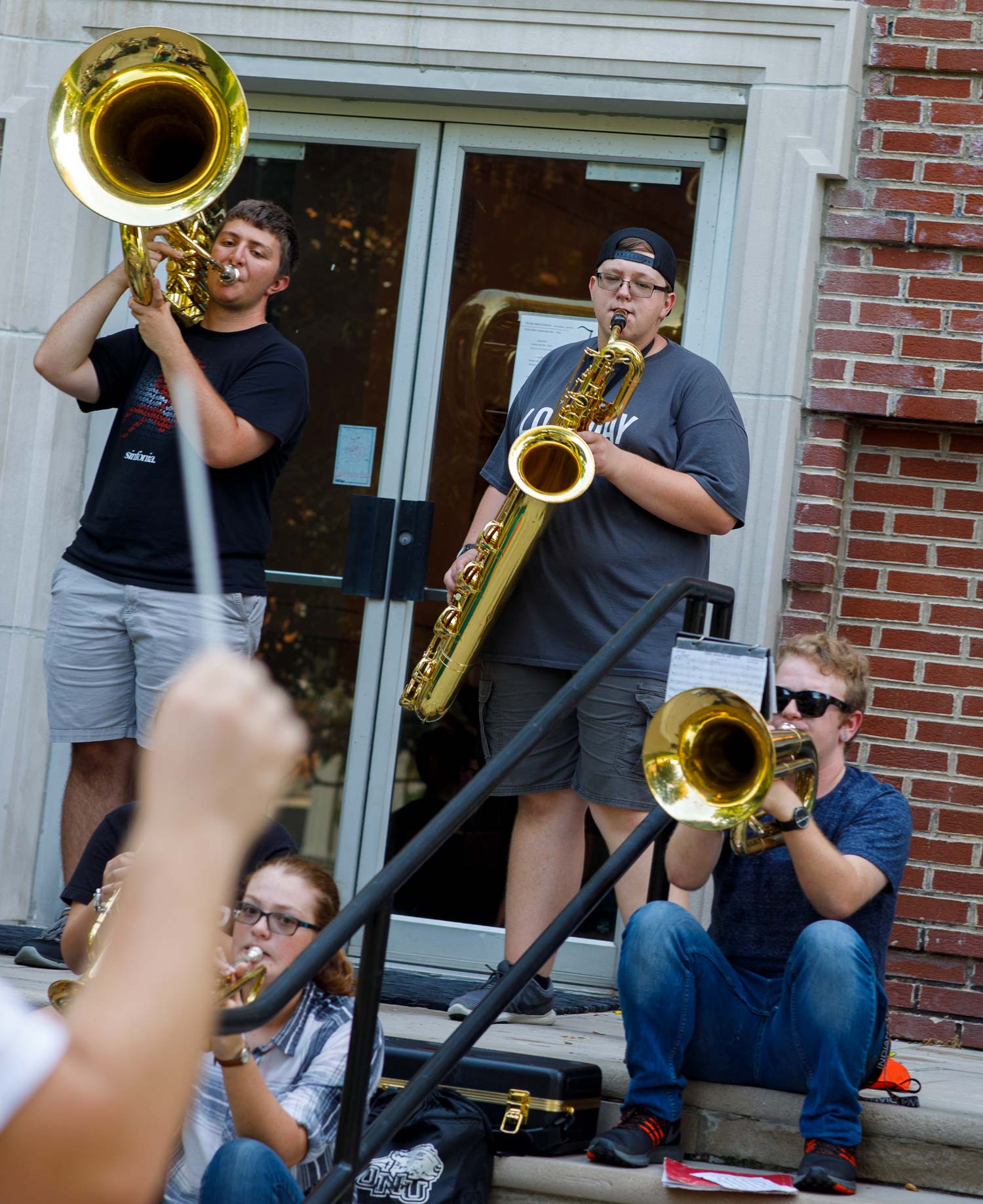 Music students practice outside Presser Hall on the campus of Ohio Northern University.