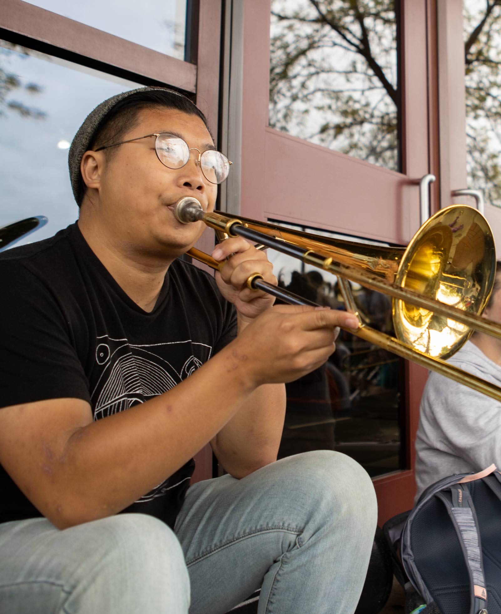 Music students practicing outside