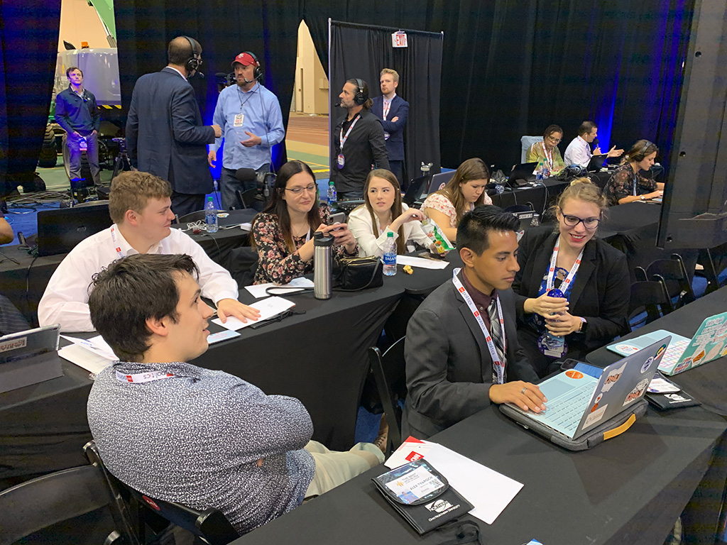 Students sitting in media room