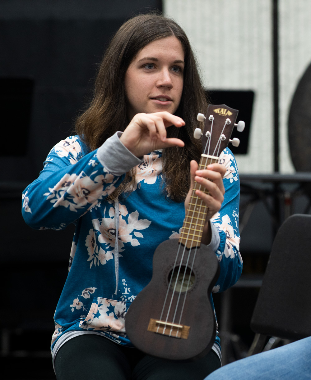 Student works on integrated music methods during a music education class.