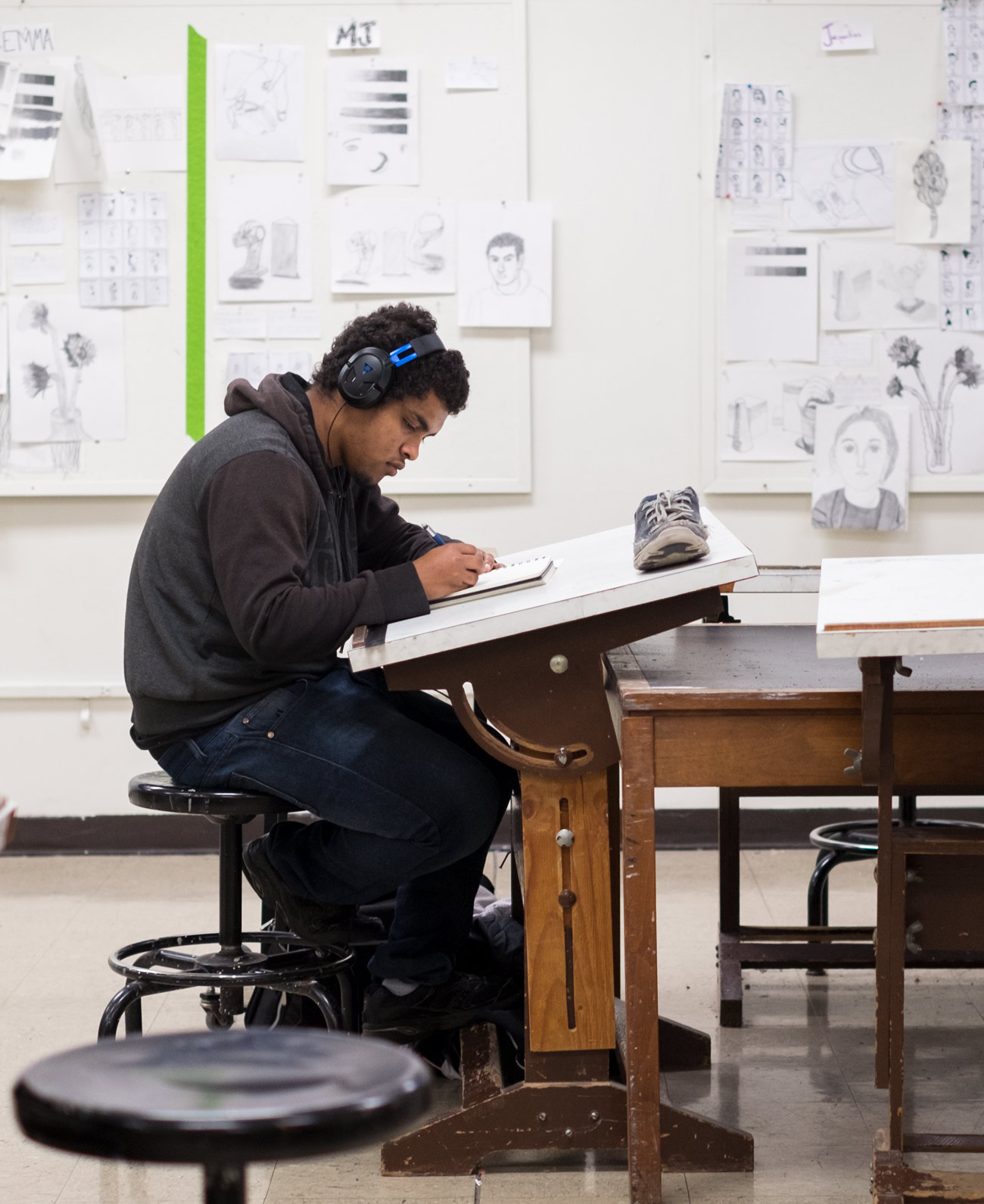 Ohio Northern University freshman M.J. Francis works on sketches in Wilson Art Building.