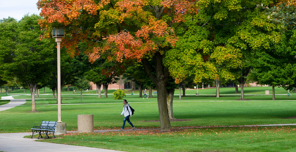 Junior Amanda Sloan walks on the Tundra to McIntosh Center on the campus of Ohio Northern University.