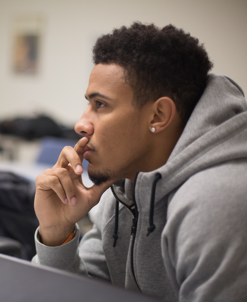 student listens to a lecture. 