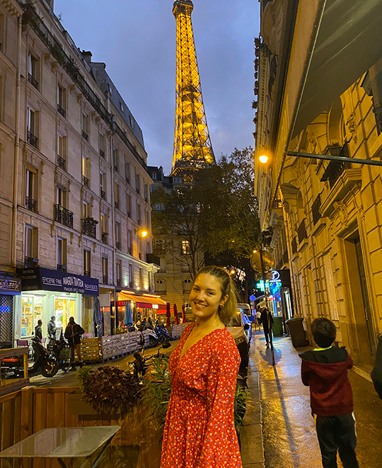 Burnett - Enjoying dinner under the Eiffel Tower.