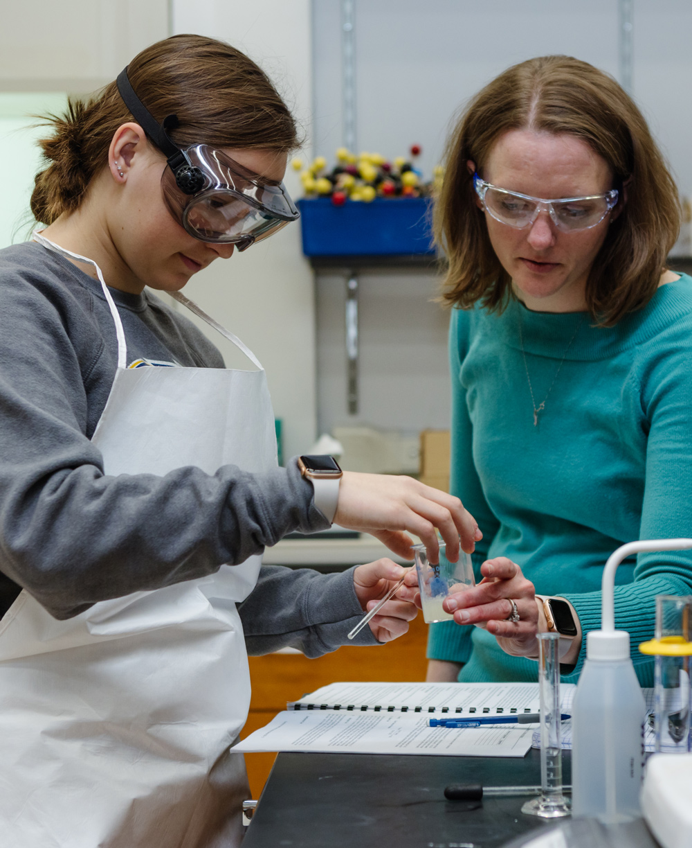 Chemistry professor helping student with research