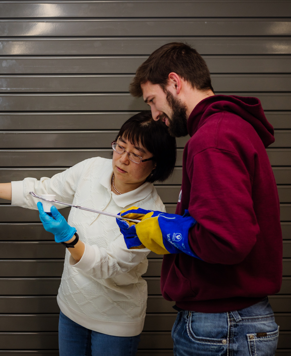 professor working with a student