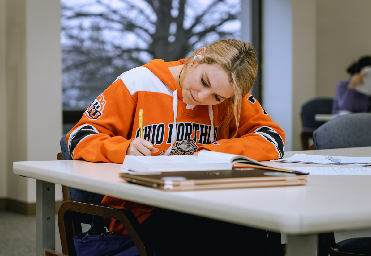 Student studying in the library