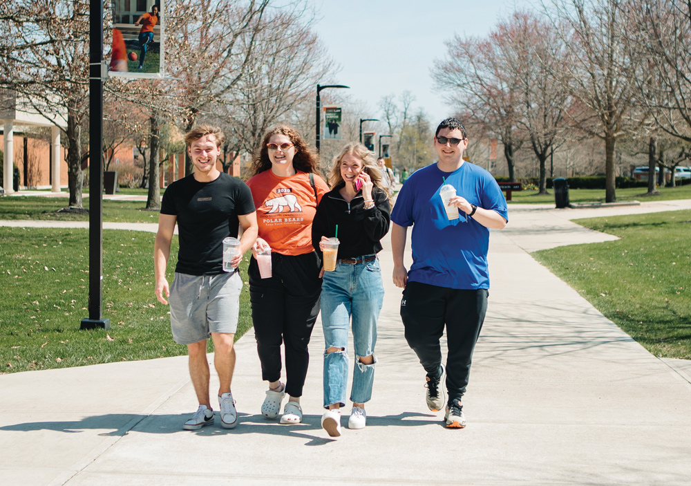 students walking around campus