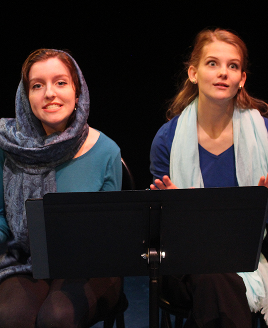 Students perform on stage during a rehearsal of International Play Festival-The Middle East