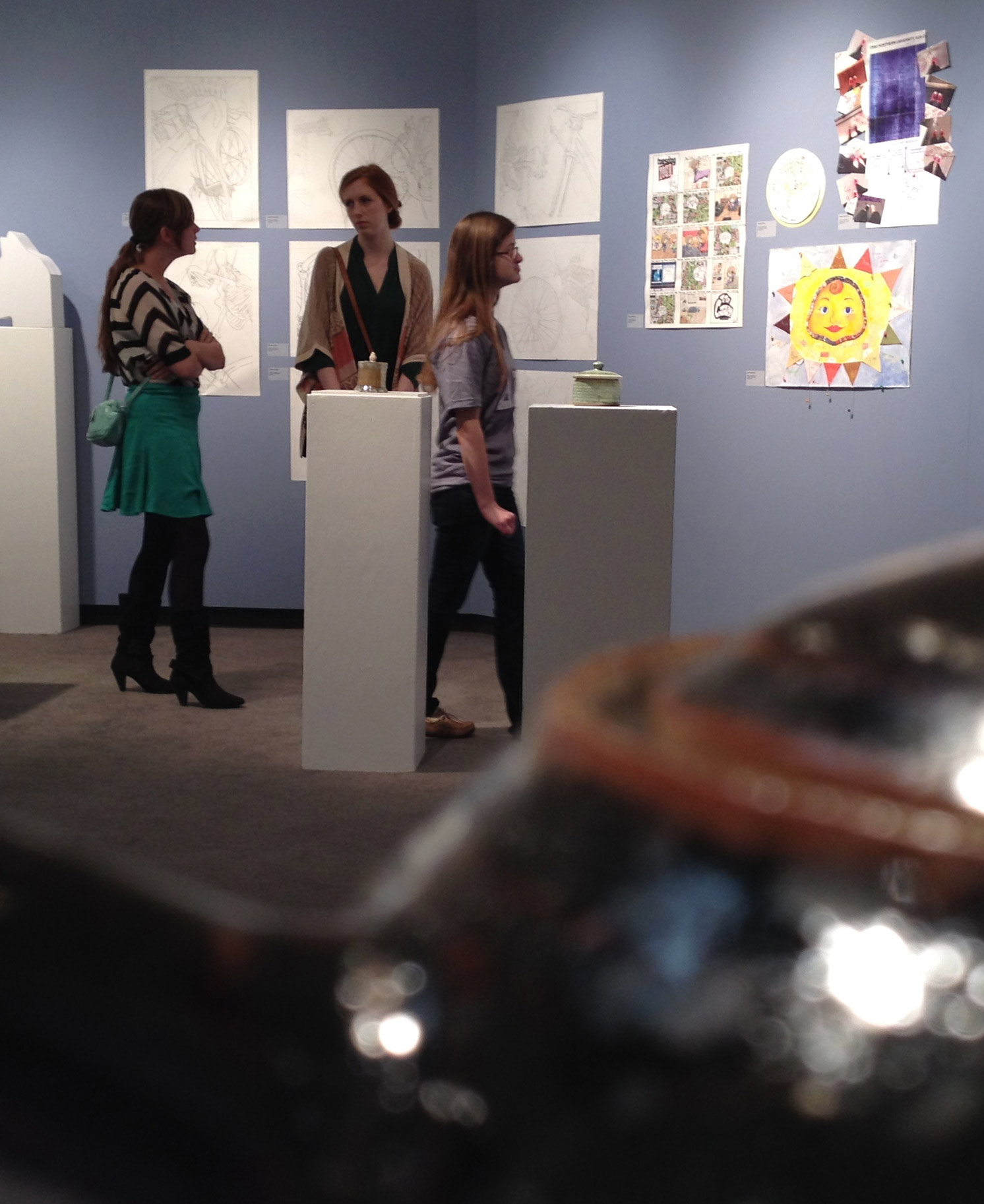 Student show gallery display in the Wilson art building.