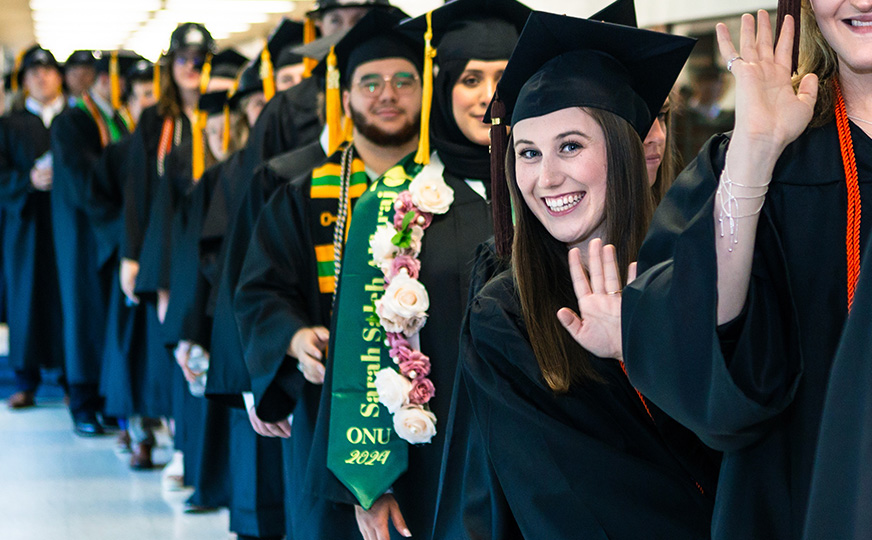 Photo of graduates lined up in ONU hallway