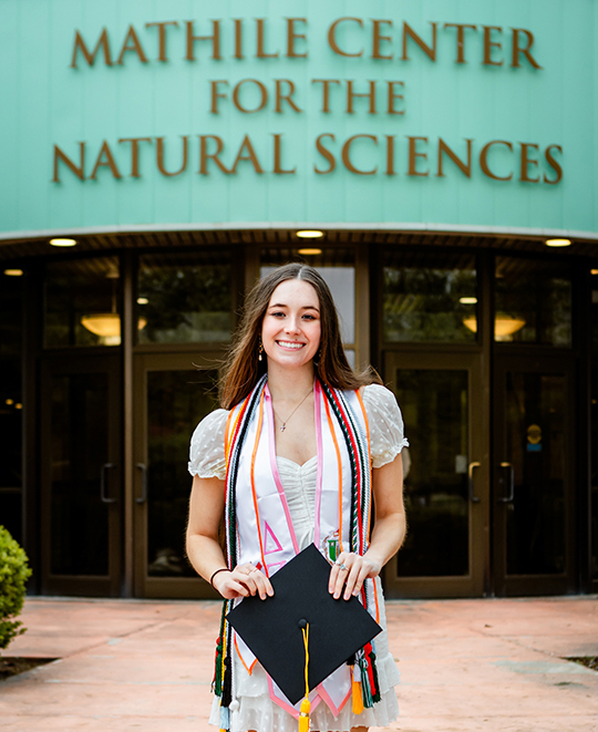 Photo of the Isabelle in front of the Mathile Center for the Natural Sciences building