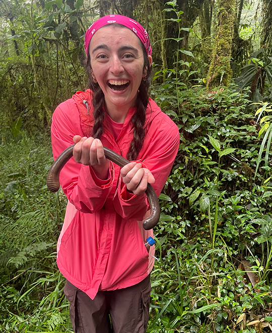 Photo of ONU student holding a millipede look alike.