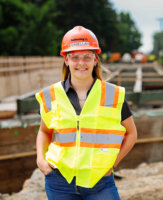 Photo of Isabellah with a hard hat on