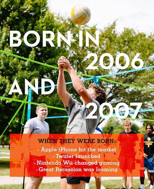 Graphic composite with text saying Born in 2006 and 07, when they were born apple iphone hit the market.