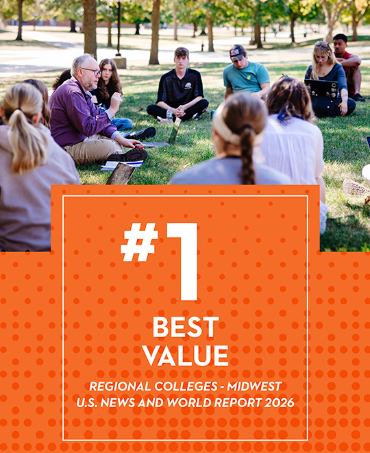Graphic composite of ONU class meeting on the grass and #1 best value