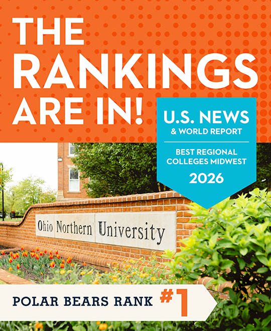 Graphic composite of ONU outdoor sign and text that says The rankings are in, polar bears rank #1