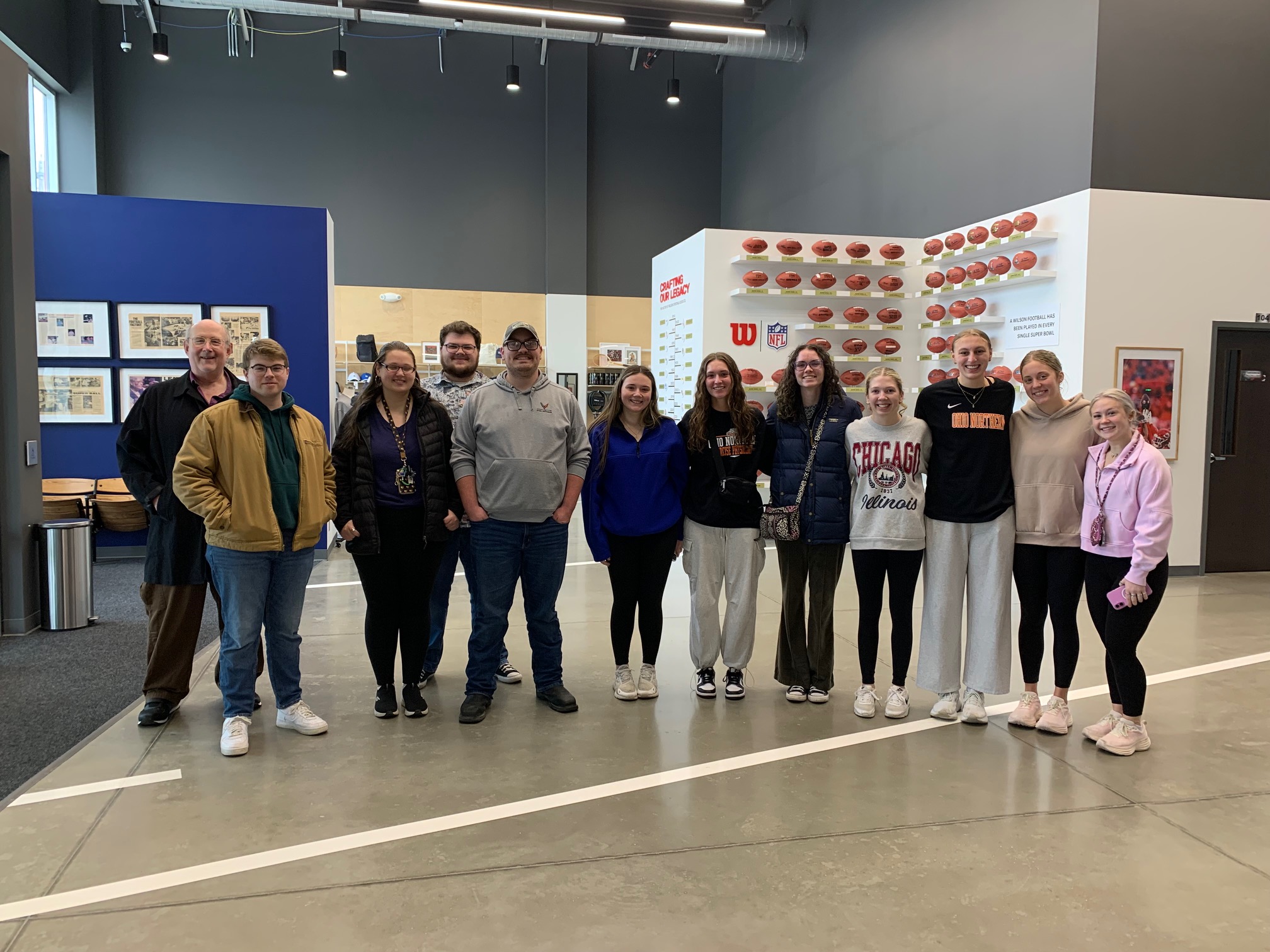 Professor Russ Crawford often takes students in his "Football in America" course to tour the Wilson Football Factory a few blocks from campus.