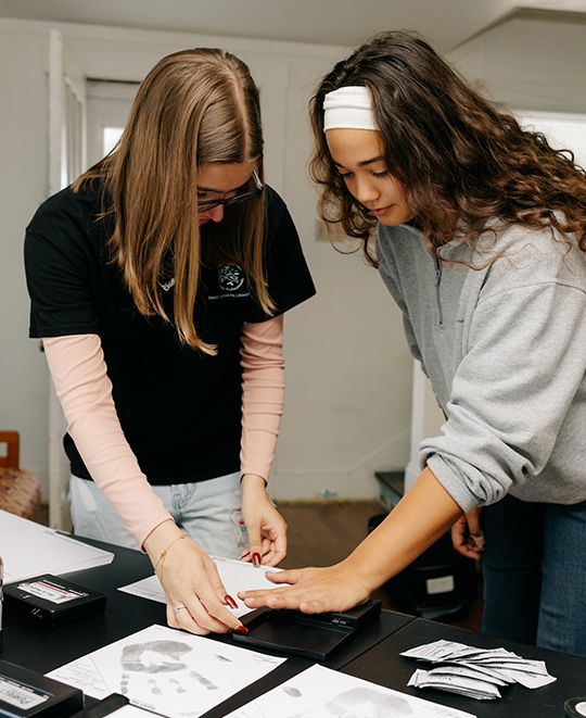 Photo of ONU students working on finger/hand prints