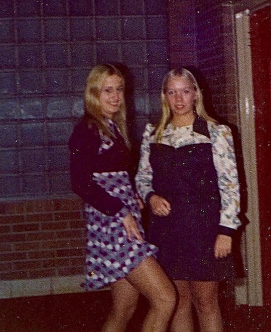 Old Photo of 2 ONU students in dresses posing