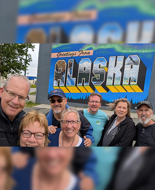 Photo of ONU friend group celebrating turning 60 with an Alaskan cruise