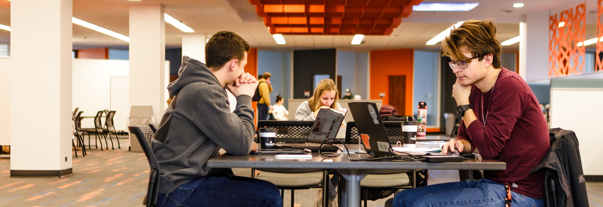 students on their computers in the library