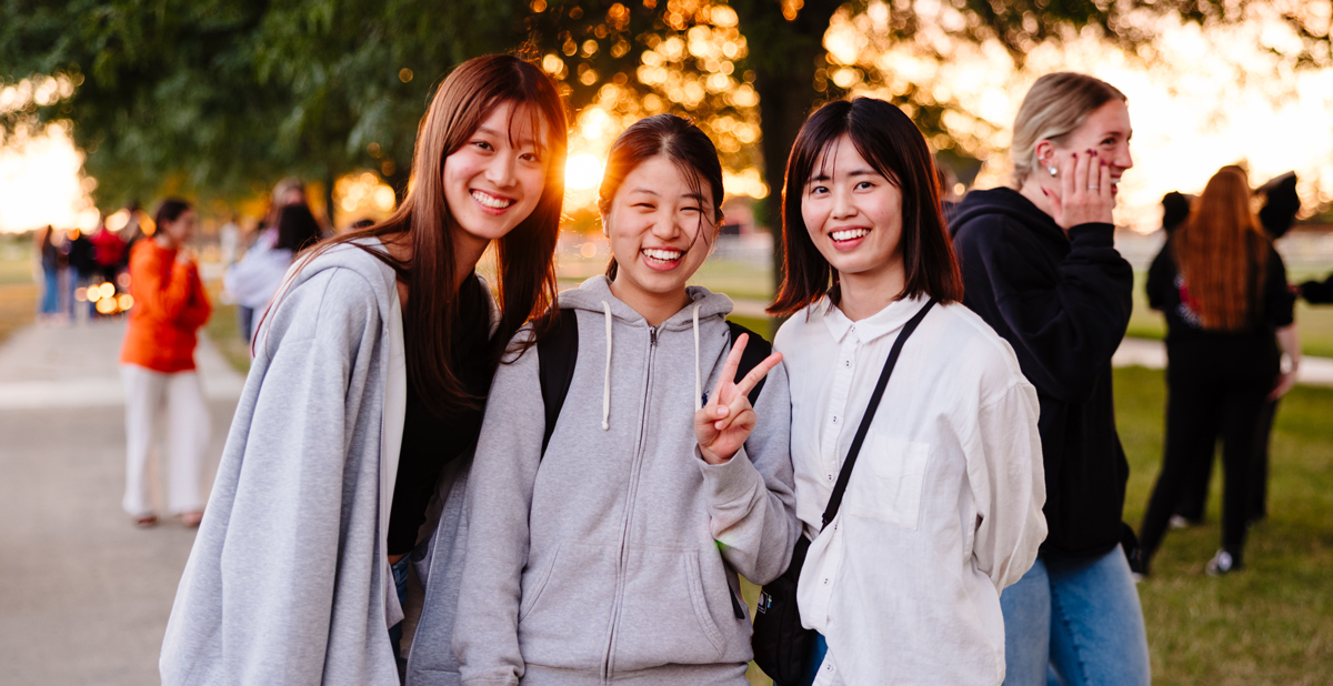 International students having fun at a welcome bonfire