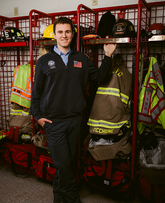 Michael posing outside the gear lockers/cubbies 