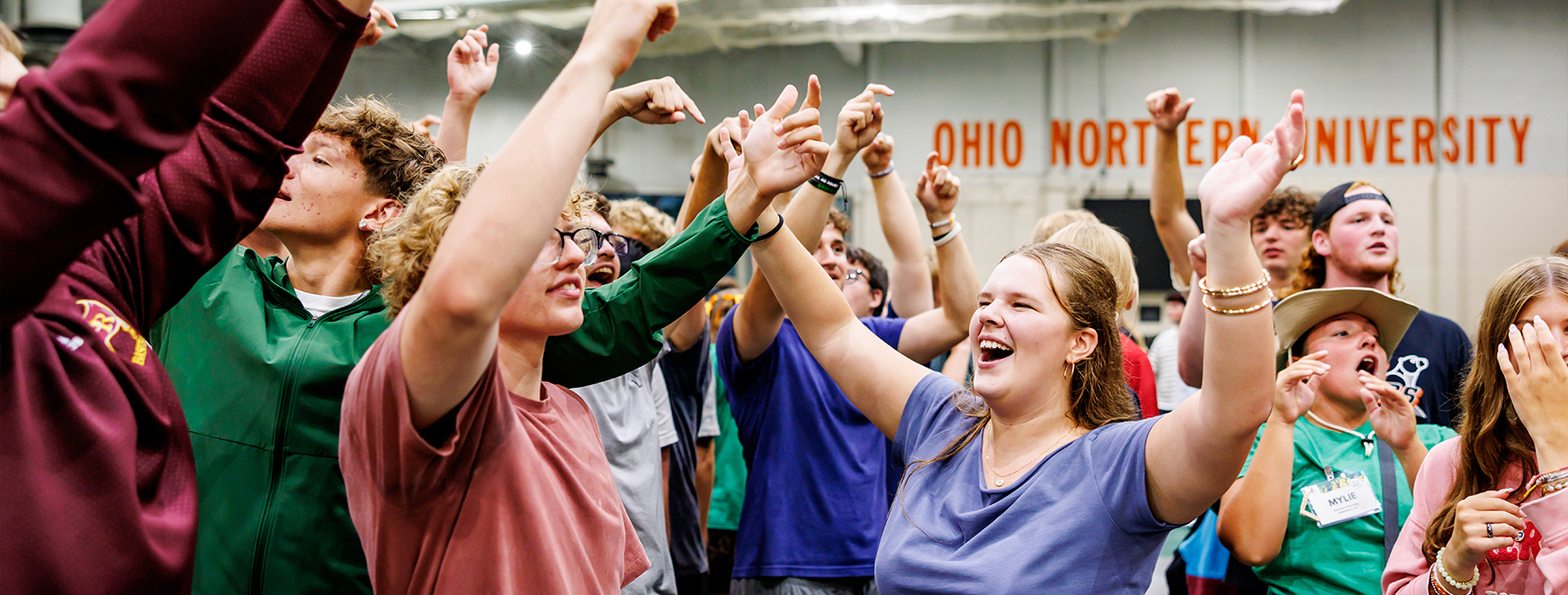 Group of Ohio Northern University students gathered together on campus.