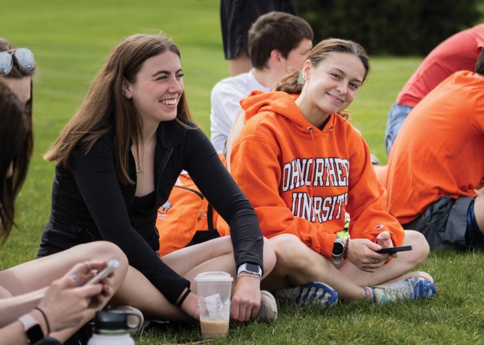 students smiling on campus
