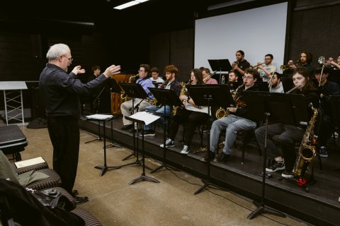 Photo of Dave conducting the ONU jazz band