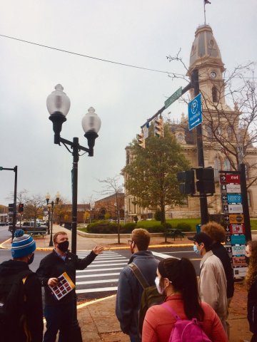 Students and alumni touring downtown Bellefontaine