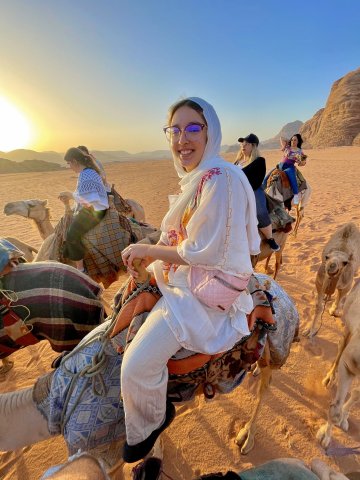 Photo of Juliana on a camel
