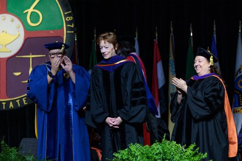 Barbara J. Howard after her speech at the graduation ceremony