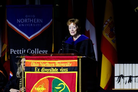 Barbara J. Howard after her speech at the graduation ceremony