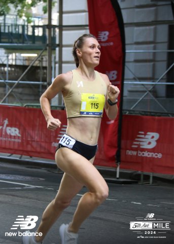 Photo of Emily in a race.  Photo courtesy of New Balance 5th Ave Mile