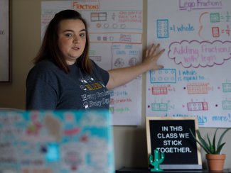 Teacher conducting online lesson