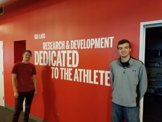 From left, computer science students Kenneth Eaton and Jordan Heitkamp visit Wilson Sporting Goods headquarters in Chicago, Ill.