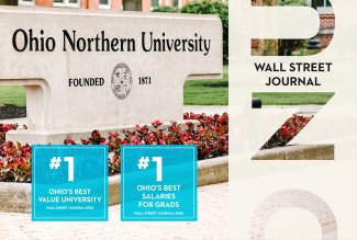 Graphic with new Wall Street Journal Rankings of #1 Ohios best value university and #1 Ohios best salaries for grads