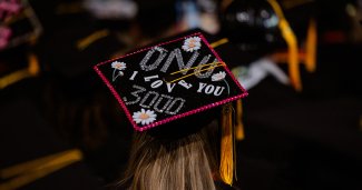 Graduation Cap decorated to say ONU I love you 3000