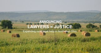 Field with Hay Rolled up with text of 'Lawyers = Justice' over laying it