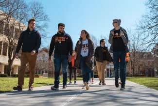 Ohio Northern University students walking on campus.