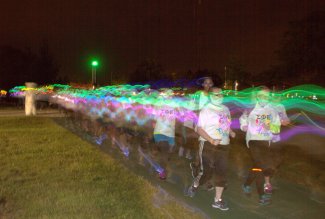 Runners participating in a 2014 glow run at Ohio Northern University.